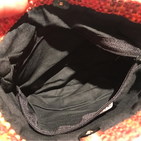 Vintage Calypso woven mini crossbody purse bag orange knit with leather strap - Picture 3 of 10